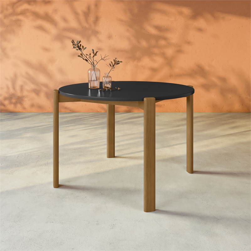 Manhattan Comfort Gales Round Dining Table in Matte Black with Solid Wood Legs