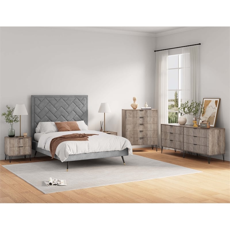 3-Piece DUMBO 5-Drawer & 6-Drawer Dressers and Nightstand in Gray