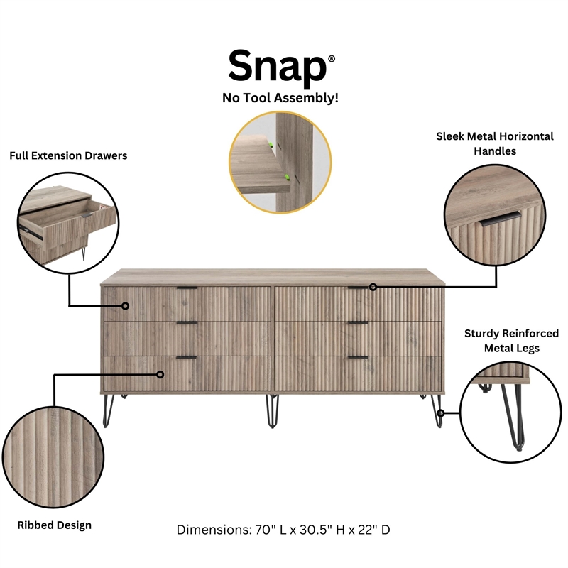 3-Piece DUMBO 5-Drawer & 6-Drawer Dressers and Nightstand in Gray