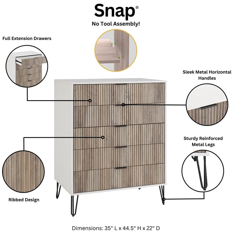 3-Piece DUMBO 5-Drawer & 6-Drawer Dressers and Nightstand in Multi-Color