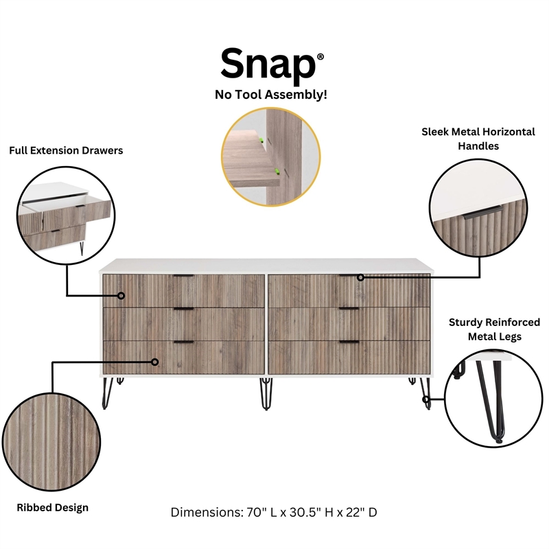 3-Piece DUMBO 5-Drawer & 6-Drawer Dressers and Nightstand in Multi-Color