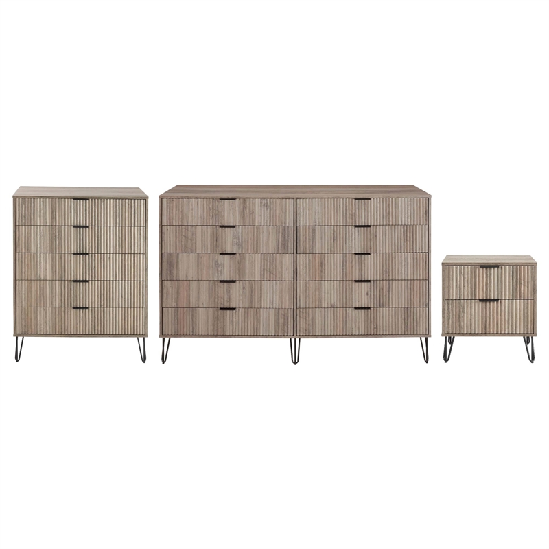 DUMBO 5-Drawer & 10-Drawer Dressers & Nightstand 2.0 Set -Gray-Engineered Wood