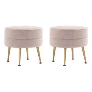 Bailey Ottoman in Oatmeal with Gold Feet and Solid Wood Frame - Set of 2
