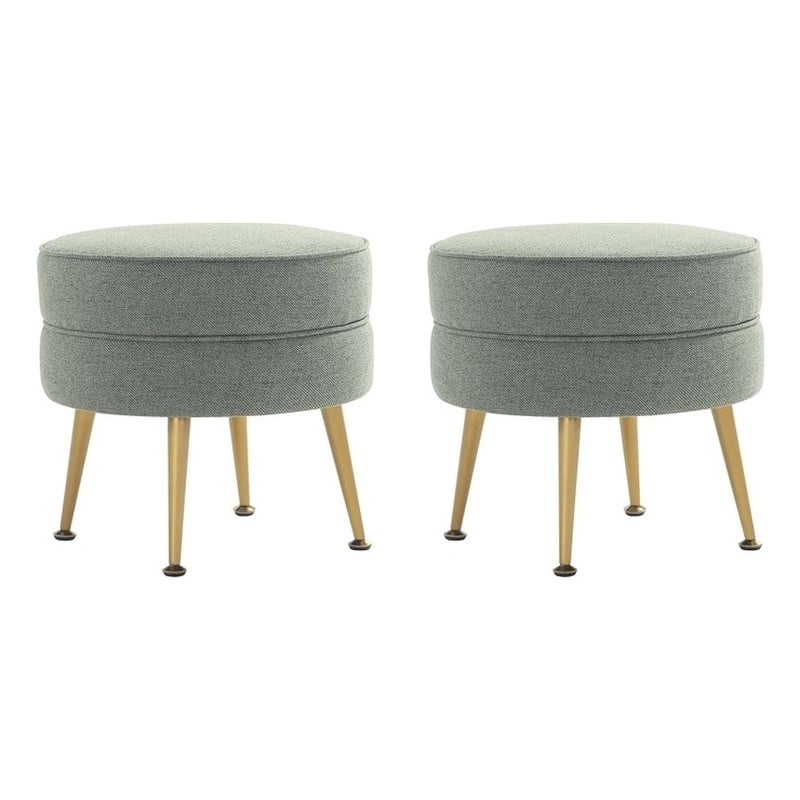 Bailey Ottoman in Sage Green with Gold Feet and Solid Wood Frame - Set of 2
