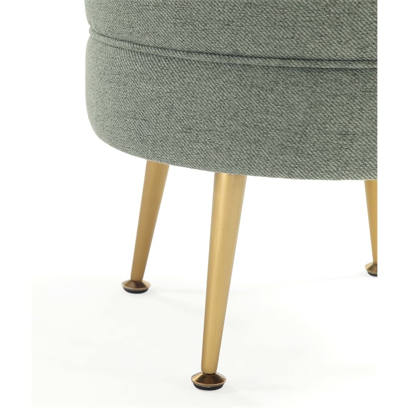 Bailey Ottoman in Sage Green with Gold Feet and Solid Wood Frame - Set of 2