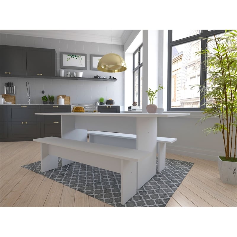 Manhattan Comfort NoMad 67.91 Dining Set of 3 in White - Engineered Wood