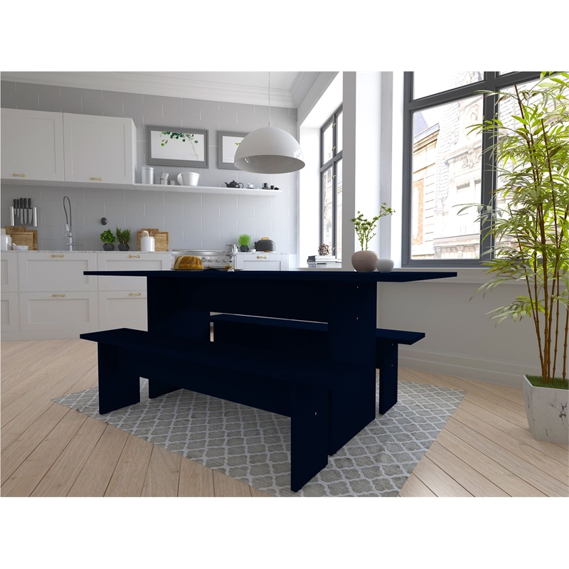 Manhattan Comfort NoMad Dining Set of 3 -Tatiana Midnight Blue - Engineered Wood