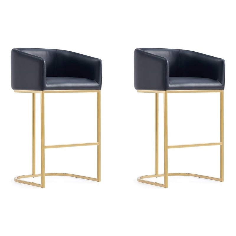 Manhattan Comfort Louvre Barstool with Stainless Steel Base in Black - Set of 2