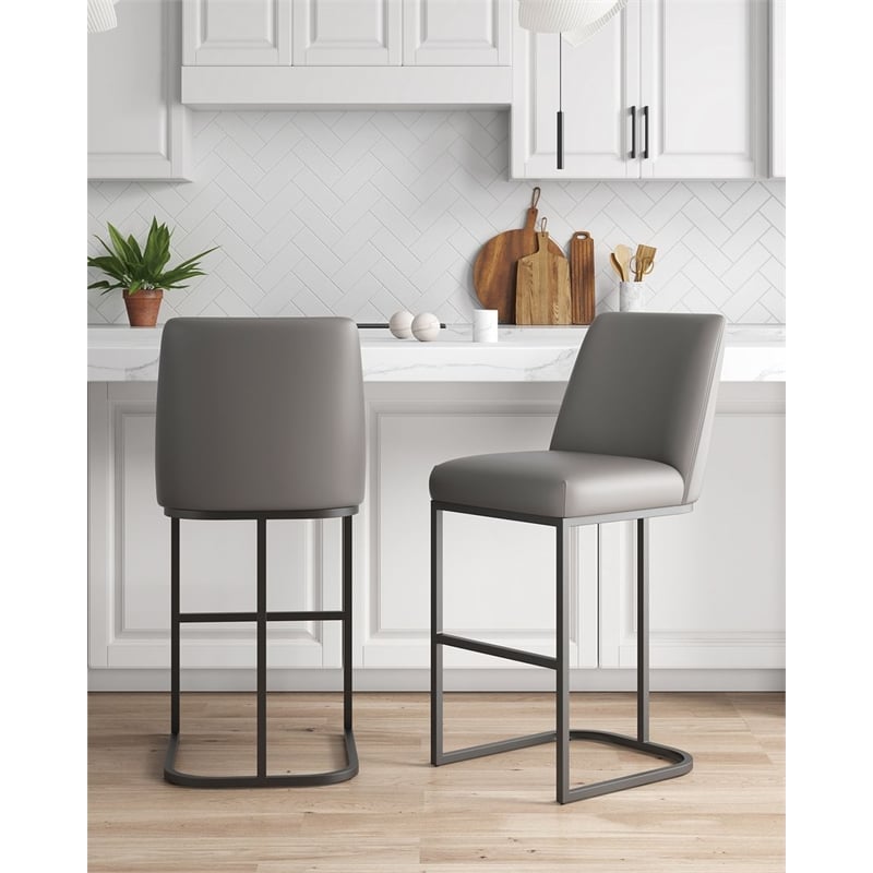 Manhattan Comfort Serena Barstool with Steel Base in Gray (Set of 2)