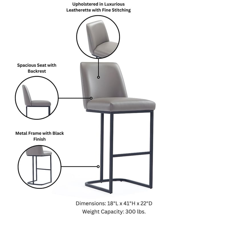 Manhattan Comfort Serena Barstool with Steel Base in Gray (Set of 2)