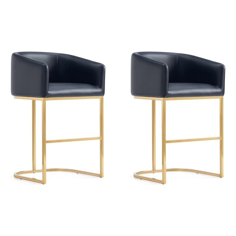 Manhattan Comfort Louvre Counter Stool with Steel Base in Black - Set of 2