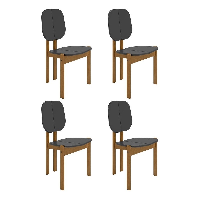 Manhattan Comfort Gales Dining Chair in Black with Solid Wood Legs - Set of 4