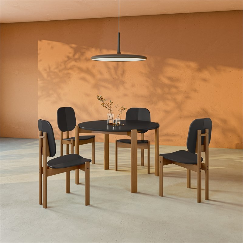 Manhattan Comfort Gales Dining Chair in Black with Solid Wood Legs - Set of 4
