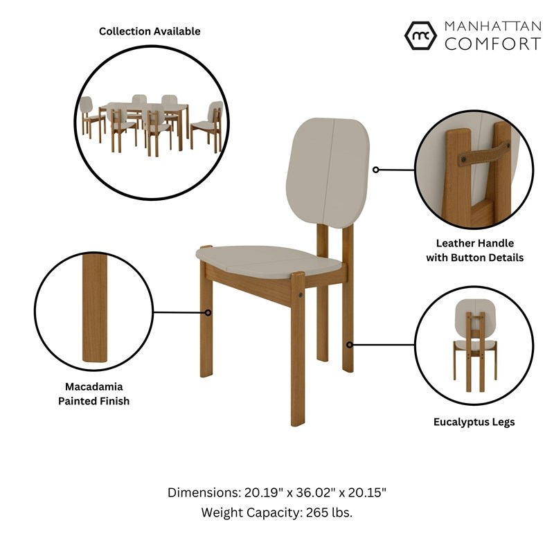 Manhattan Comfort Gales Dining Chair in Beige with Solid Wood Legs - Set of 4