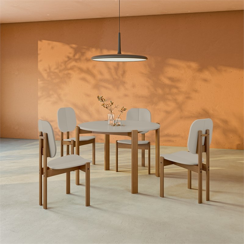 Manhattan Comfort Gales Dining Chair in Beige with Solid Wood Legs - Set of 4