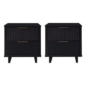Manhattan Comfort Granville Nightstand 2.0 in Black - Solid Wood - Set of 2