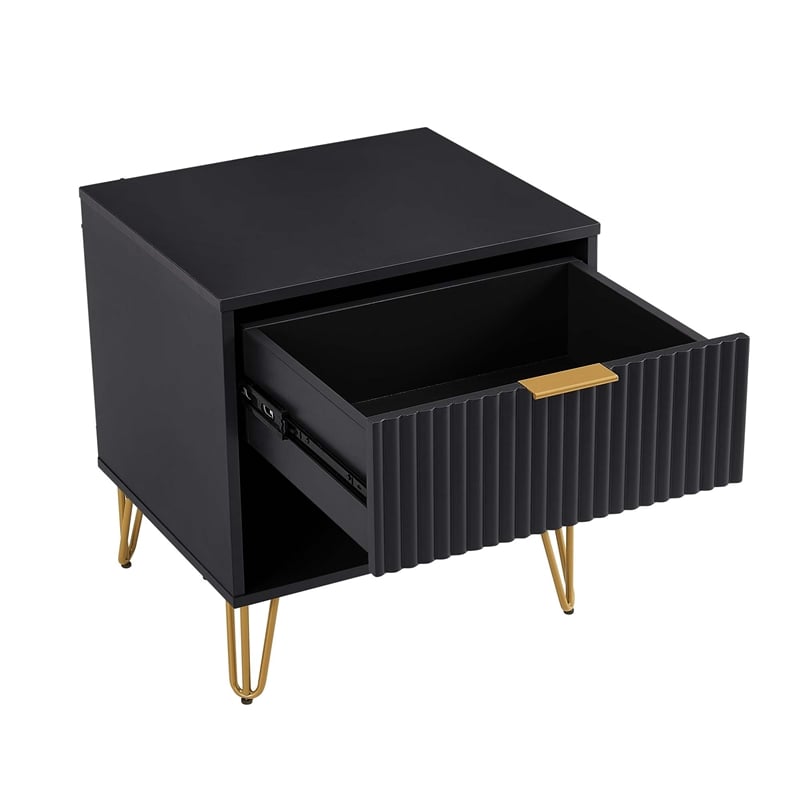 Manhattan Comfort DUMBO 1.0 Nightstand in Black - Engineered Wood - Set of 2