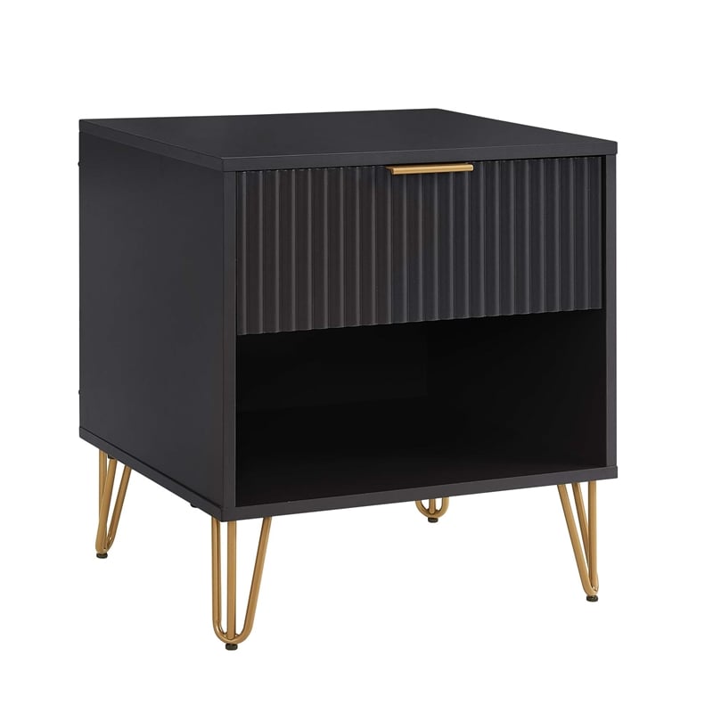 Manhattan Comfort DUMBO 1.0 Nightstand in Black - Engineered Wood - Set of 2