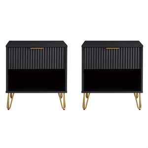 Manhattan Comfort DUMBO 1.0 Nightstand in Black - Engineered Wood - Set of 2