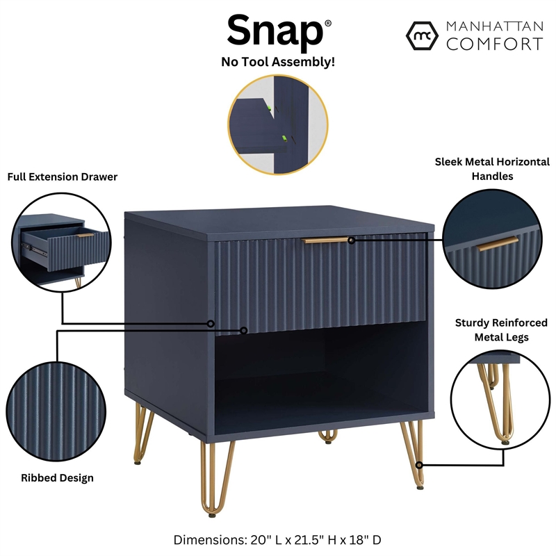 Manhattan Comfort DUMBO 1.0 Nightstand -Midnight Blue -Engineered Wood -Set of 2