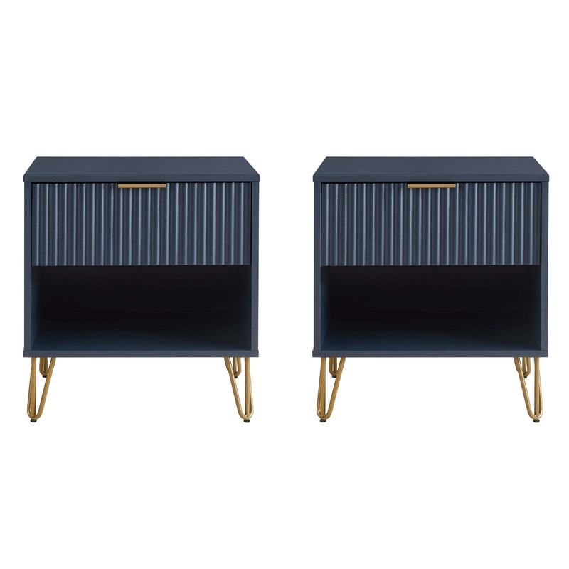 Manhattan Comfort DUMBO 1.0 Nightstand -Midnight Blue -Engineered Wood -Set of 2