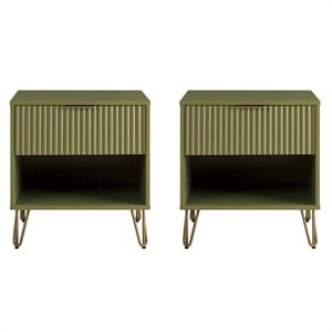 Manhattan Comfort DUMBO 1.0 Nightstand in Olive Green - Engineered Wood-Set of 2
