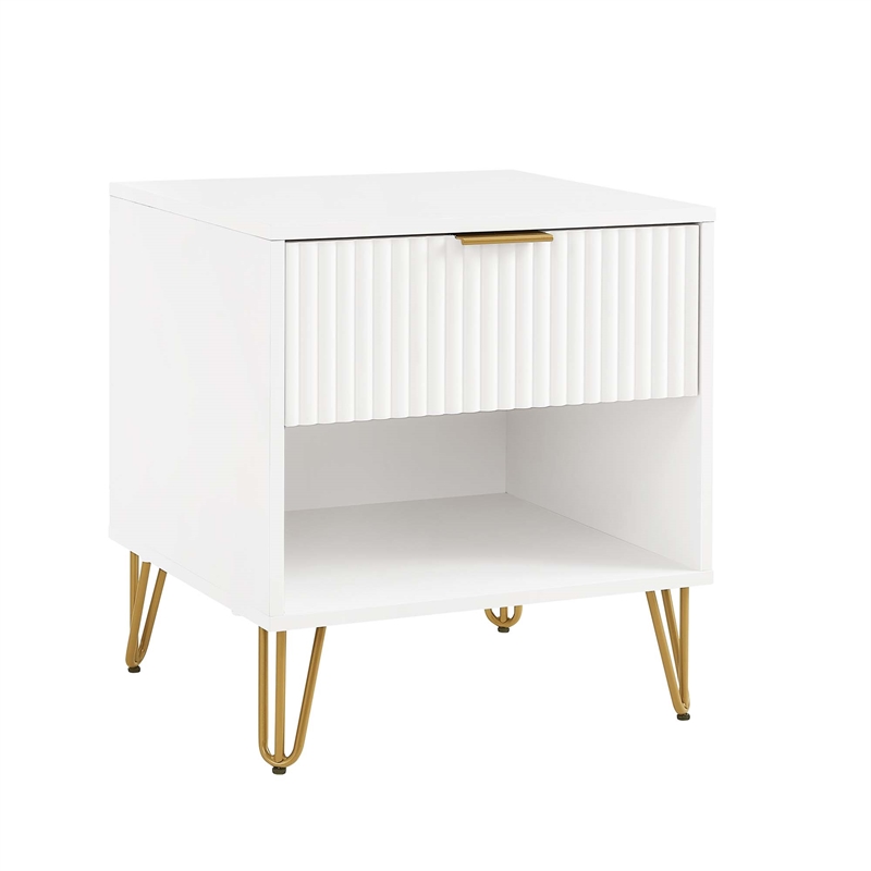 Manhattan Comfort DUMBO 1.0 Nightstand in White - Engineered Wood - Set of 2