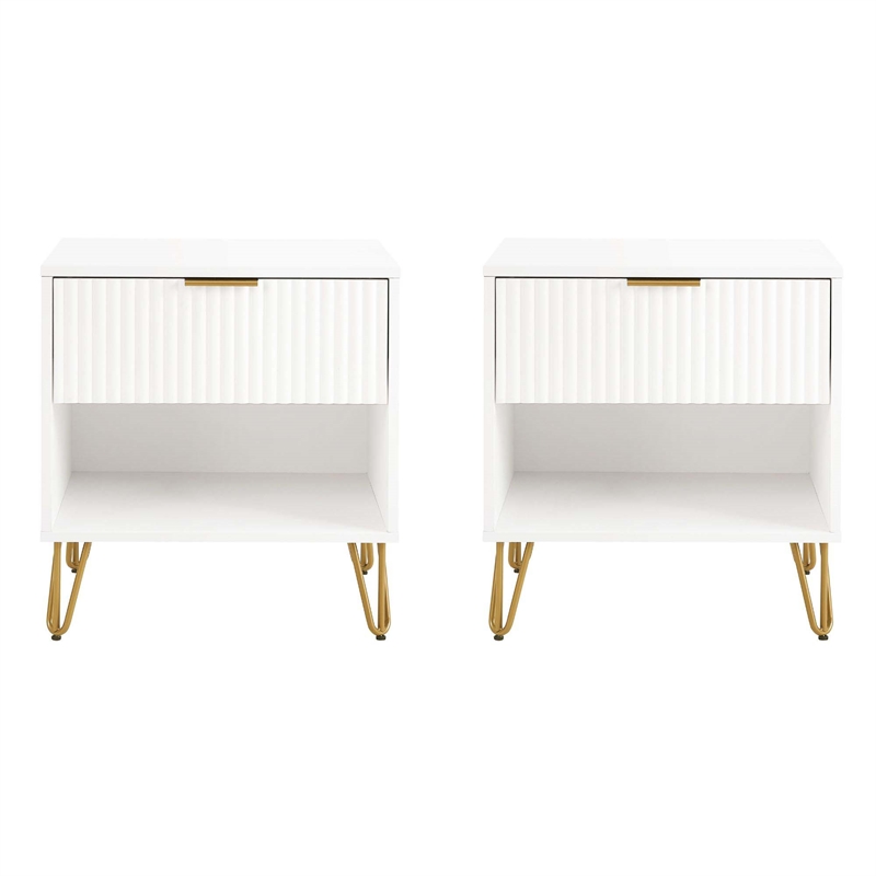Manhattan Comfort DUMBO 1.0 Nightstand in White - Engineered Wood - Set of 2