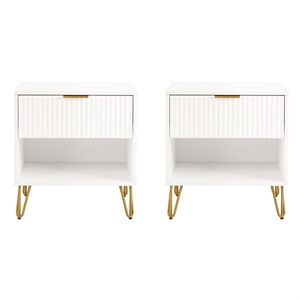Manhattan Comfort DUMBO 1.0 Nightstand in White - Engineered Wood - Set of 2