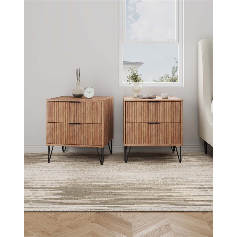 DUMBO 2.0 Engineered Wood Nightstand in Golden Brown - Set of 2