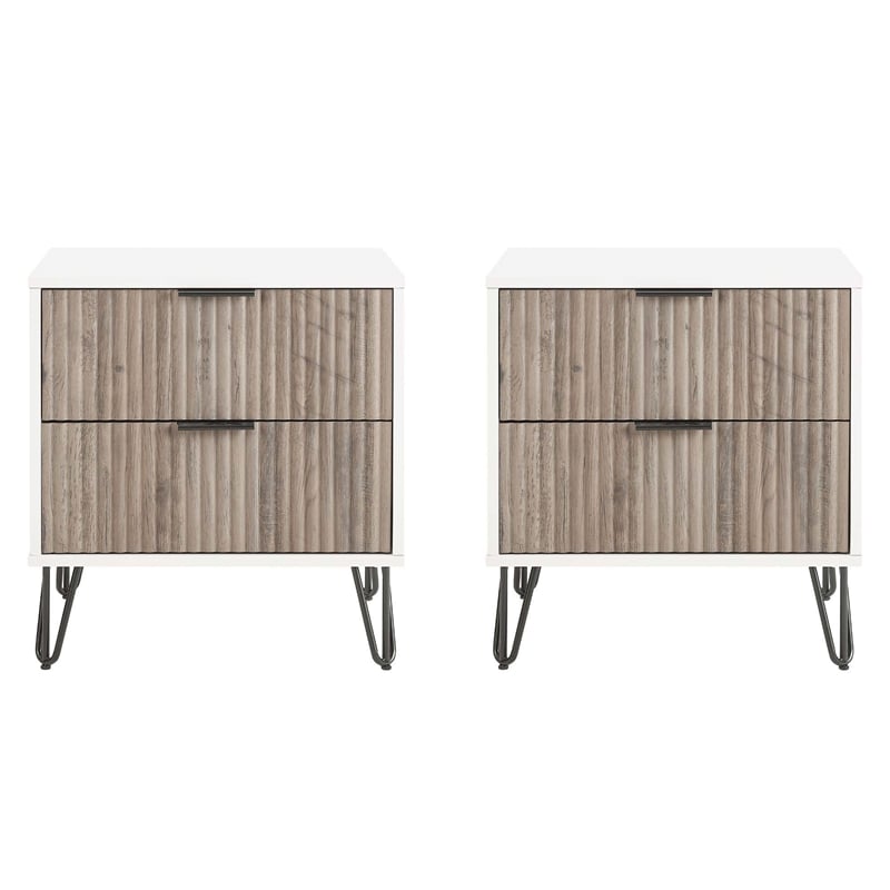 DUMBO 2.0 Engineered Wood Nightstand in White and Rustic Gray - Set of 2