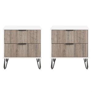 DUMBO 2.0 Engineered Wood Nightstand in White and Rustic Gray - Set of 2