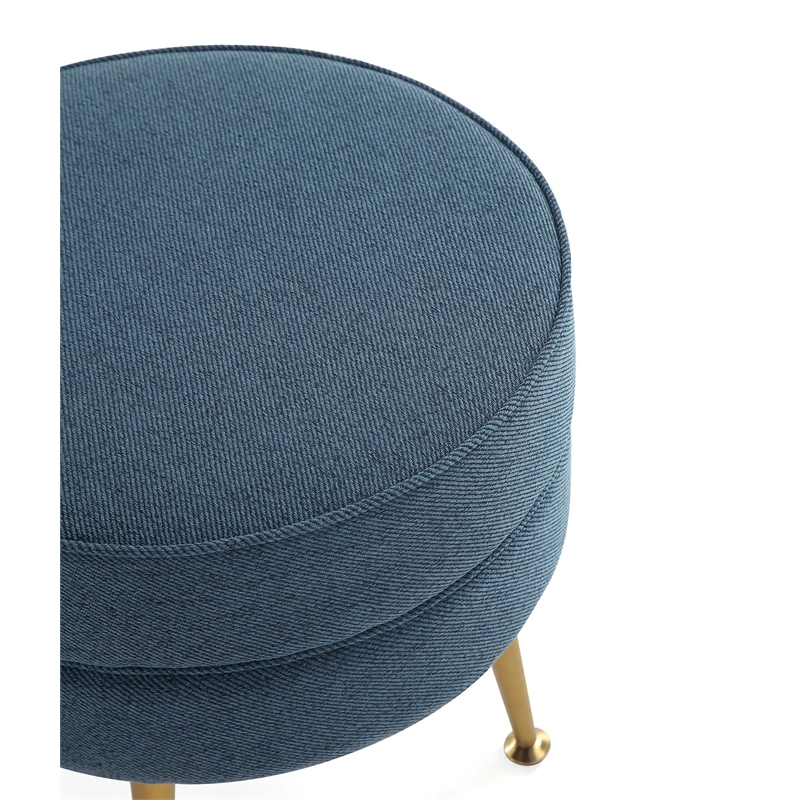 Bailey Ottoman in Blue with Gold Feet and Solid Wood Base - Set of 2