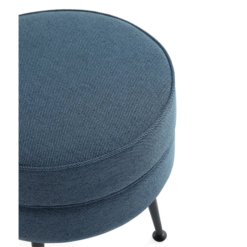 Bailey Ottoman in Blue with Black Feet and Solid Wood Base - Set of 2