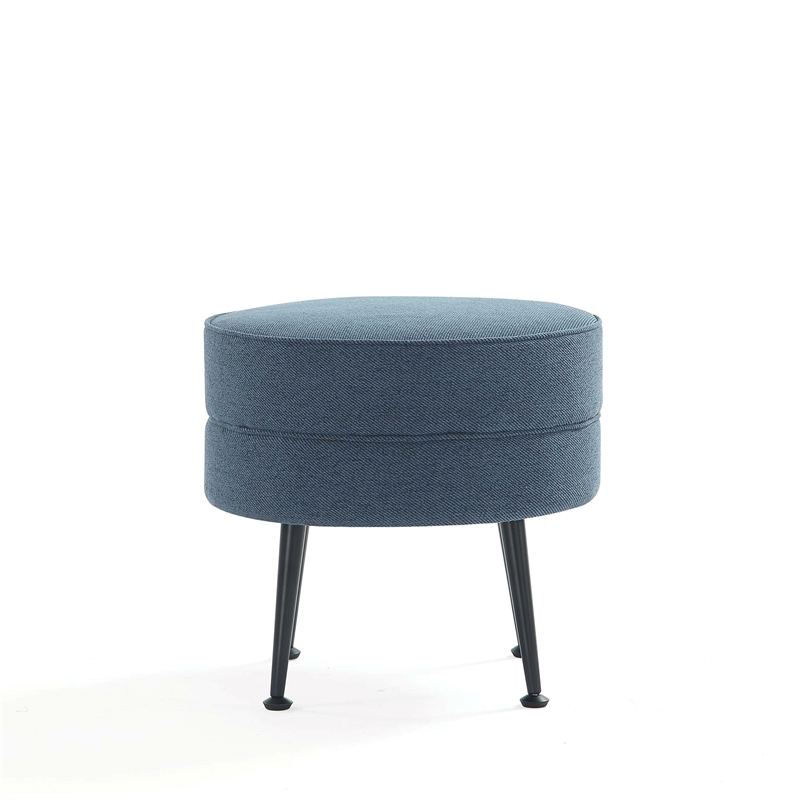 Bailey Ottoman in Blue with Black Feet and Solid Wood Base - Set of 2