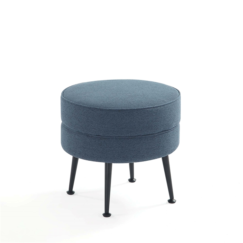 Bailey Ottoman in Blue with Black Feet and Solid Wood Base - Set of 2