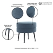 Bailey Ottoman in Blue with Black Feet and Solid Wood Base - Set of 2