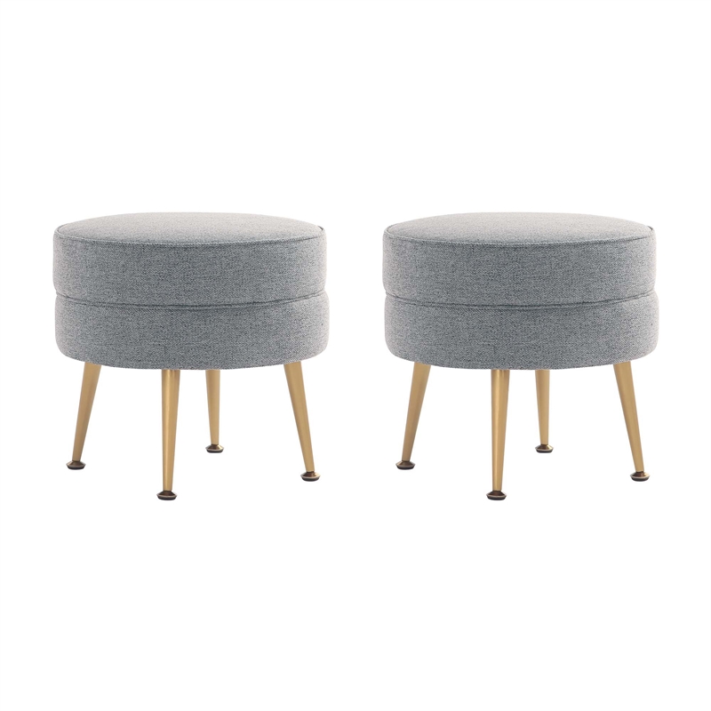 Bailey Ottoman in Gray with Gold Feet and Solid Wood Base - Set of 2