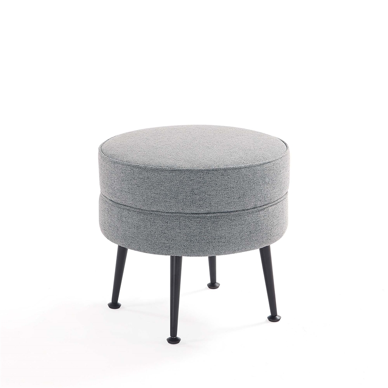 Bailey Ottoman in Gray with Black Feet and Solid Wood Base - Set of 2