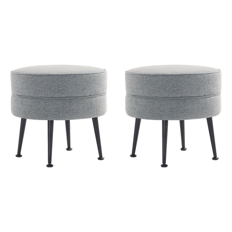 Bailey Ottoman in Gray with Black Feet and Solid Wood Base - Set of 2