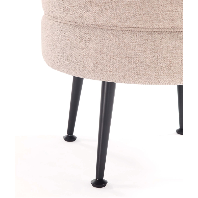 Bailey Ottoman in Oatmeal with Black Feet and Solid Wood Base - Set of 2