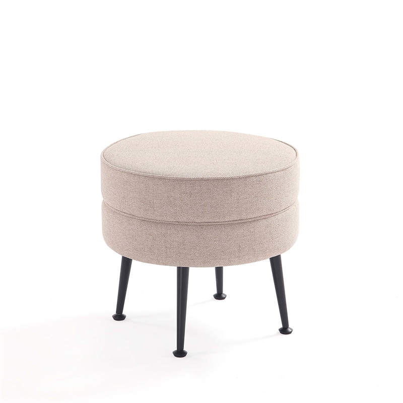 Bailey Ottoman in Oatmeal with Black Feet and Solid Wood Base - Set of 2