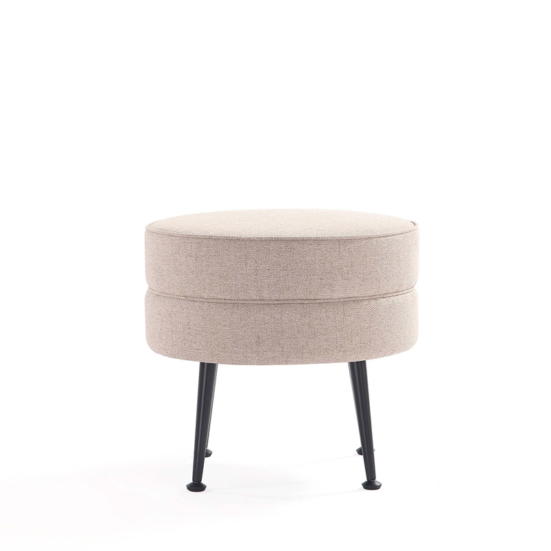 Bailey Ottoman in Oatmeal with Black Feet and Solid Wood Base - Set of 2