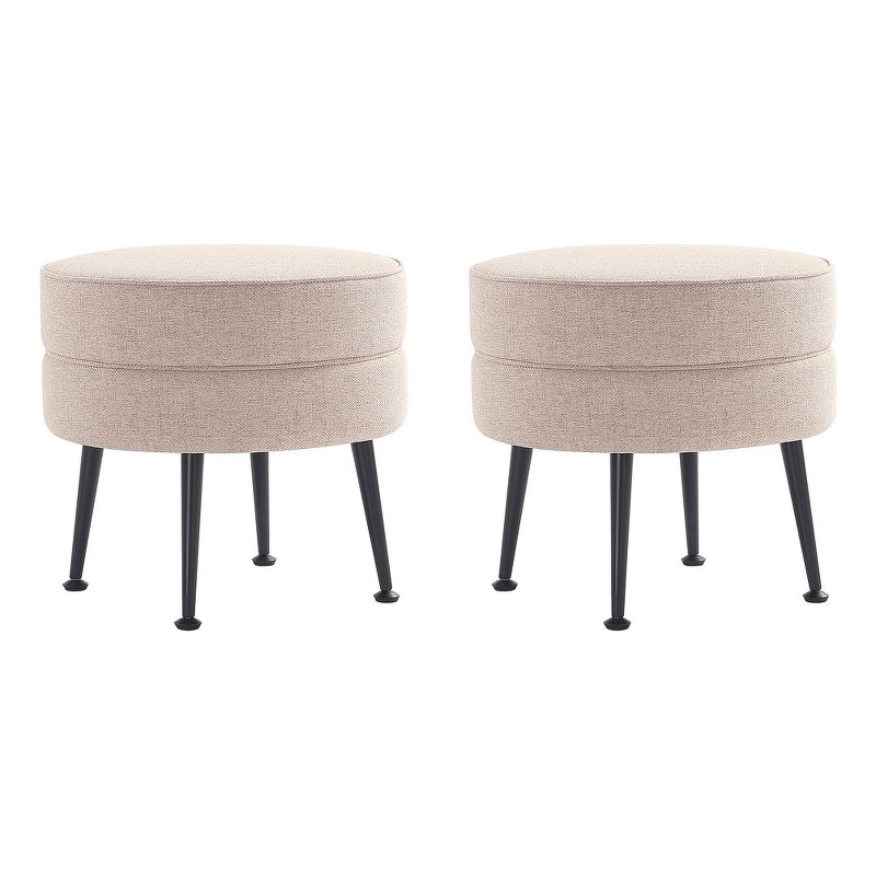Bailey Ottoman in Oatmeal with Black Feet and Solid Wood Base - Set of 2