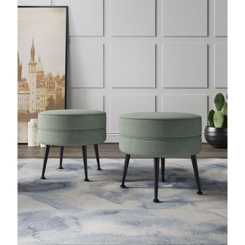 Bailey Ottoman in Sage Green with Solid Wood Frame and Black Feet - Set of 2
