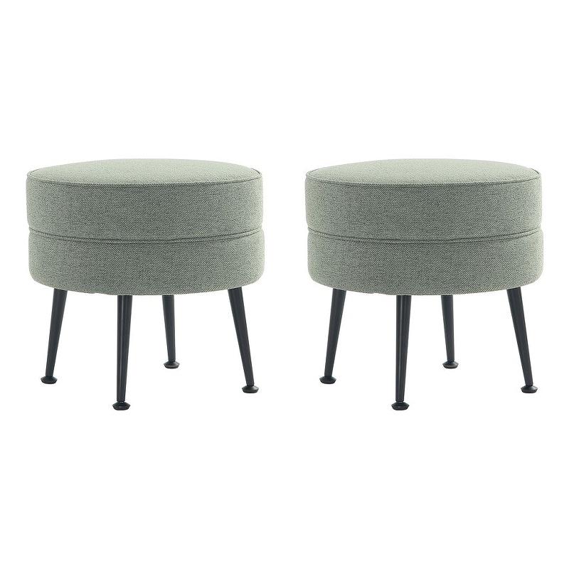 Bailey Ottoman in Sage Green with Solid Wood Frame and Black Feet - Set of 2