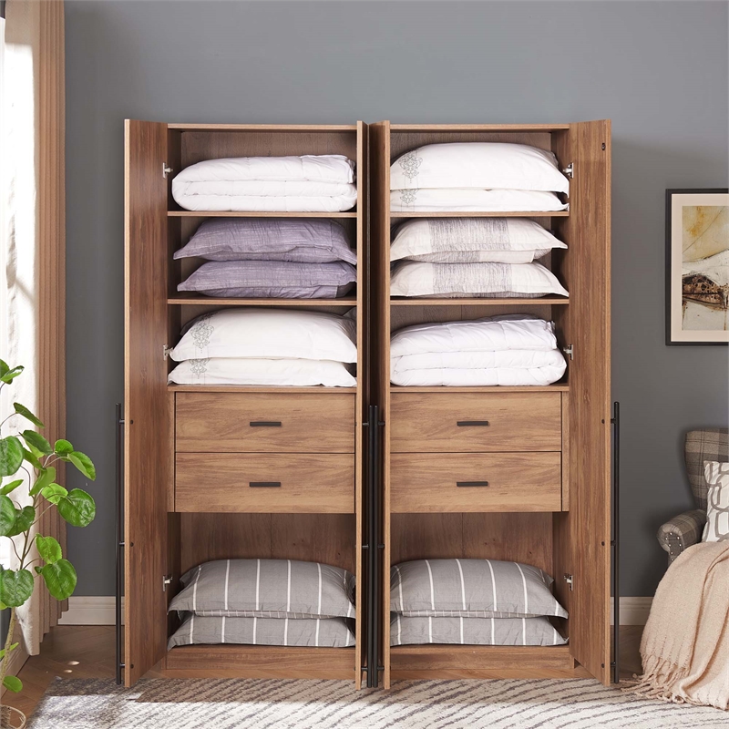 Lee Wardrobe Closet 1.0 from Engineered Wood in Golden Brown - Set of 2