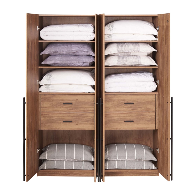 Lee Wardrobe Closet 1.0 from Engineered Wood in Golden Brown - Set of 2