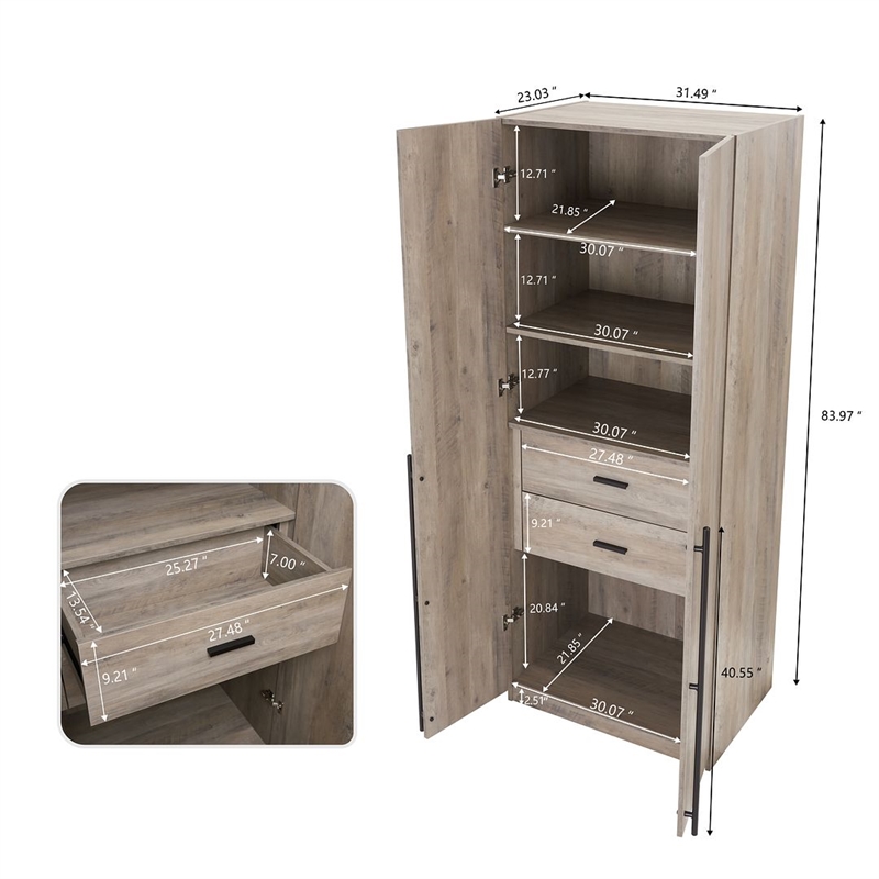 Lee Wardrobe Closet 1.0 from Engineered Wood in Gray - Set of 2