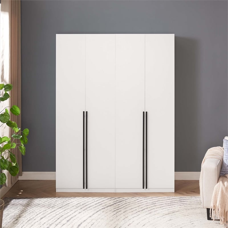 Lee Wardrobe Closet 1.0 from Engineered Wood in White - Set of 2